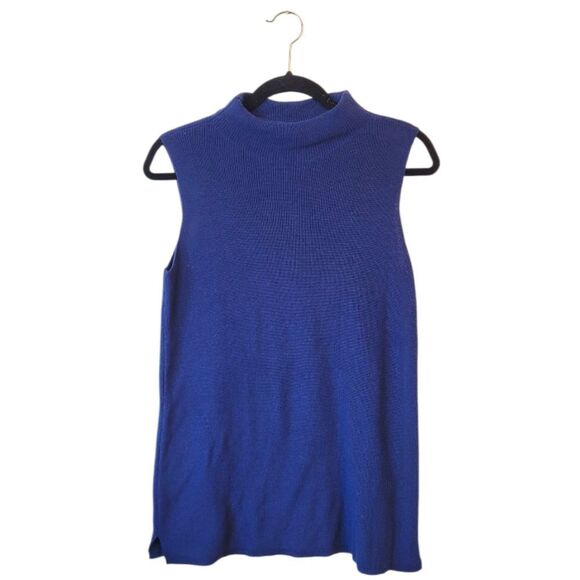 Chico's Women's Cobalt Blue Mock Neck Sweater Tank Size 1/M NWT - Picture 1 of 6